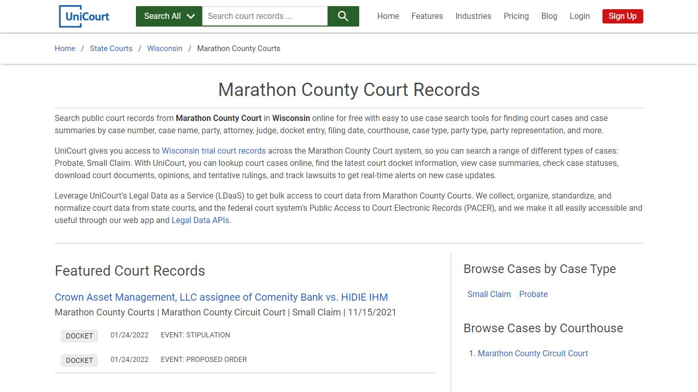 Marathon County Court Records | Wisconsin | UniCourt